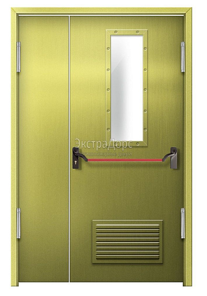 Противопожарная дверь EI 60 дымогазонепроницаемая стальная со стеклом, антипаникой и решеткой в Сочи  купить