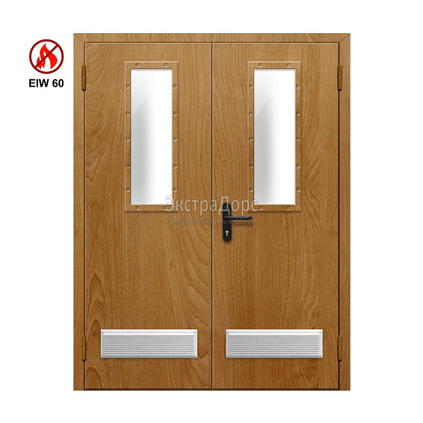 Двухстворчатая огнестойкая дверь с двумя решетками EIW 60 ДПМ-02-EIW-60 ДП75 двупольная остекленная в Сочи  купить